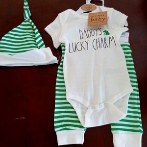 Brand New Rae Dunn "Daddy's Lucky Charm" St Patrick's Day 2 peice set with hat